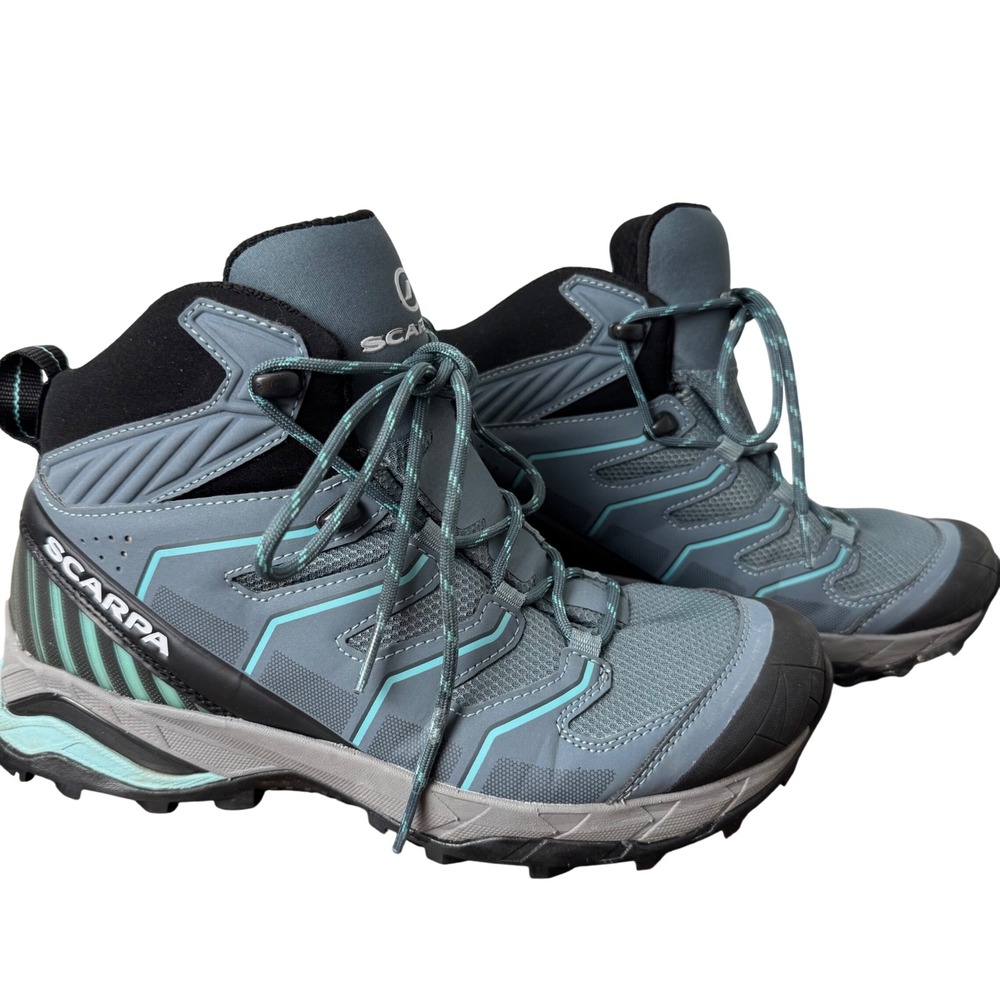 Scarpa Maverick MidGTX Hiking Boots Mens 7.5 Gore-Tex Waterproof Storm Grey Aqua